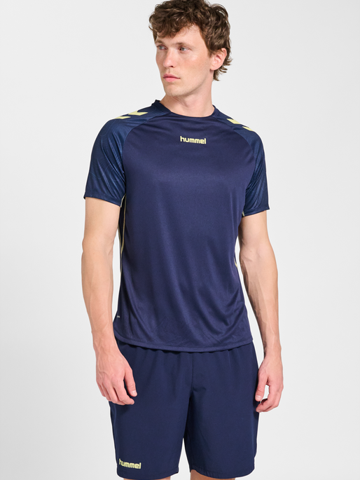 hmlBLAZE 2.0 TRAINING JERSEY S/S, MARINE/SHADOW LIME, model