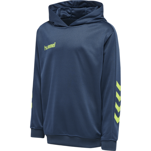 hmlPROMO KIDS POLY HOODIE, DARK DENIM/LIME PUNCH, packshot