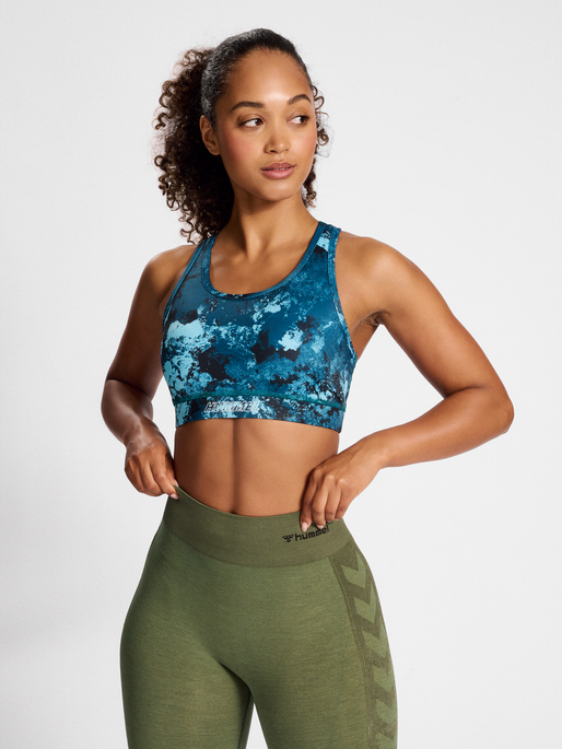 hummel TE DIGI SANDSTORM AOP SPORTS BRA - DEEP TEAL