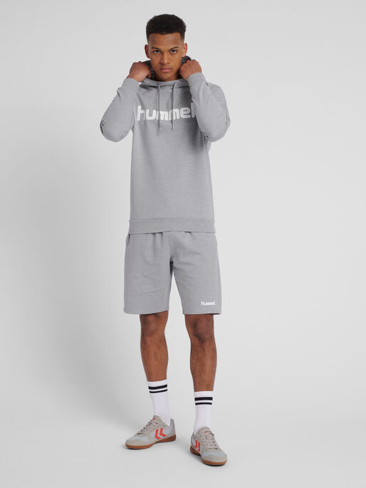 HMLGO COTTON LOGO HOODIE, GREY MELANGE, model