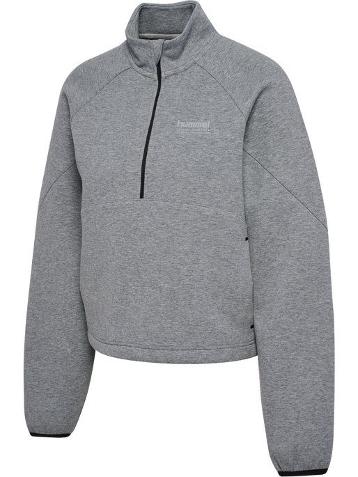hmlTECH FLEECE WOMEN BOXY HALF ZIP, GREY MELANGE hmlTECH FLEECE WOMEN BOXY HALF ZIP, GREY MELANGE, packshot