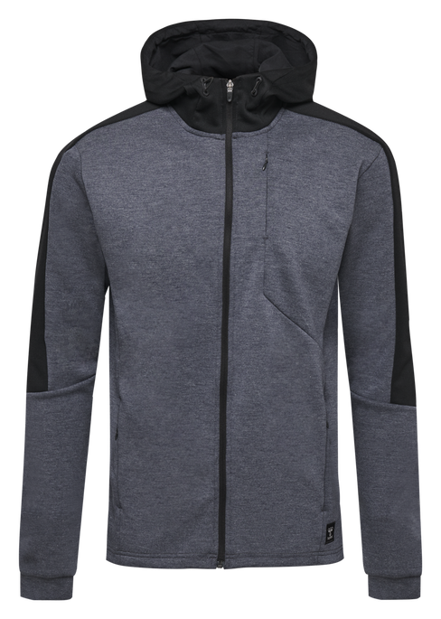 hmlTROPPER ZIP HOODIE, BLACK IRIS MELANGE, packshot