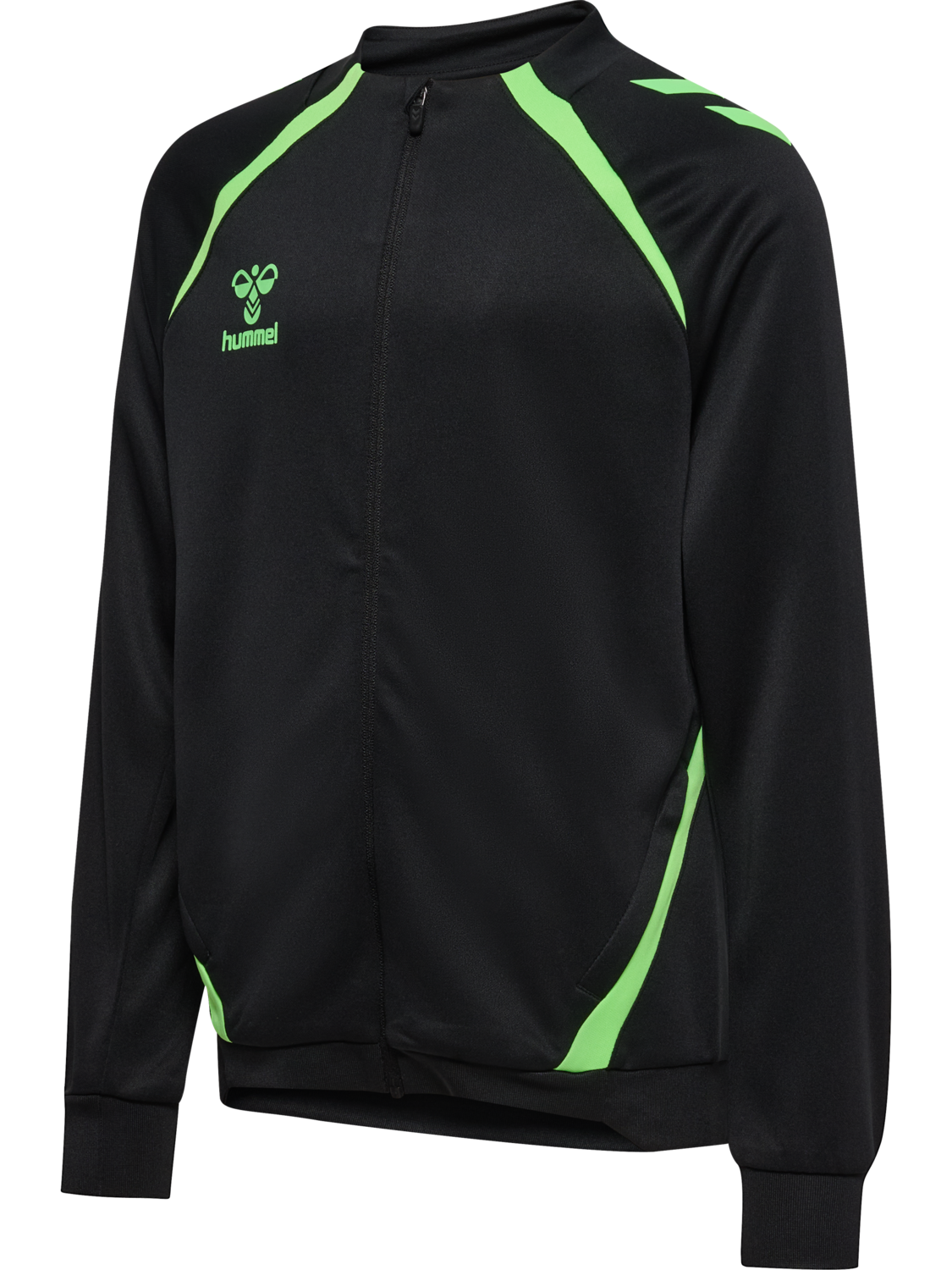 hmlLEAD 2.0 TRACK ZIP JACKET KIDS, BLACK/GREEN GECKO, packshot