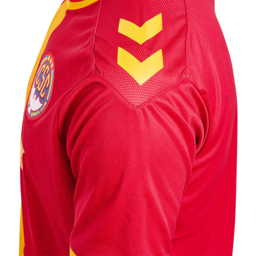 CSC 22/23 HOME JERSEY S/S, TRUE RED/SPORTS YELLOW W/SPONS, packshot