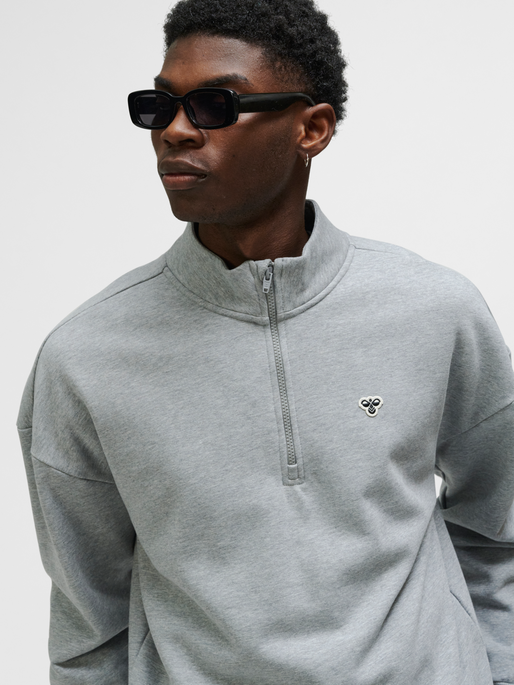 hmlLOOSE HALF ZIP  BEE, GREY MELANGE, model