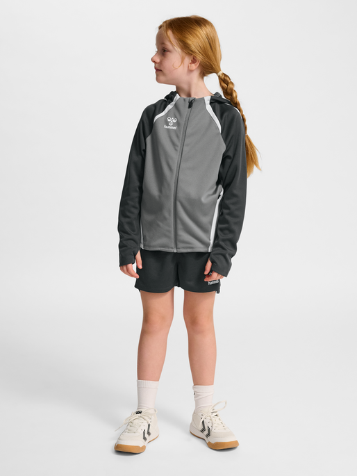 hmlLEAD 2.0 ZIP HOODIE KIDS, STEEL GRAY/ASPHALT, model