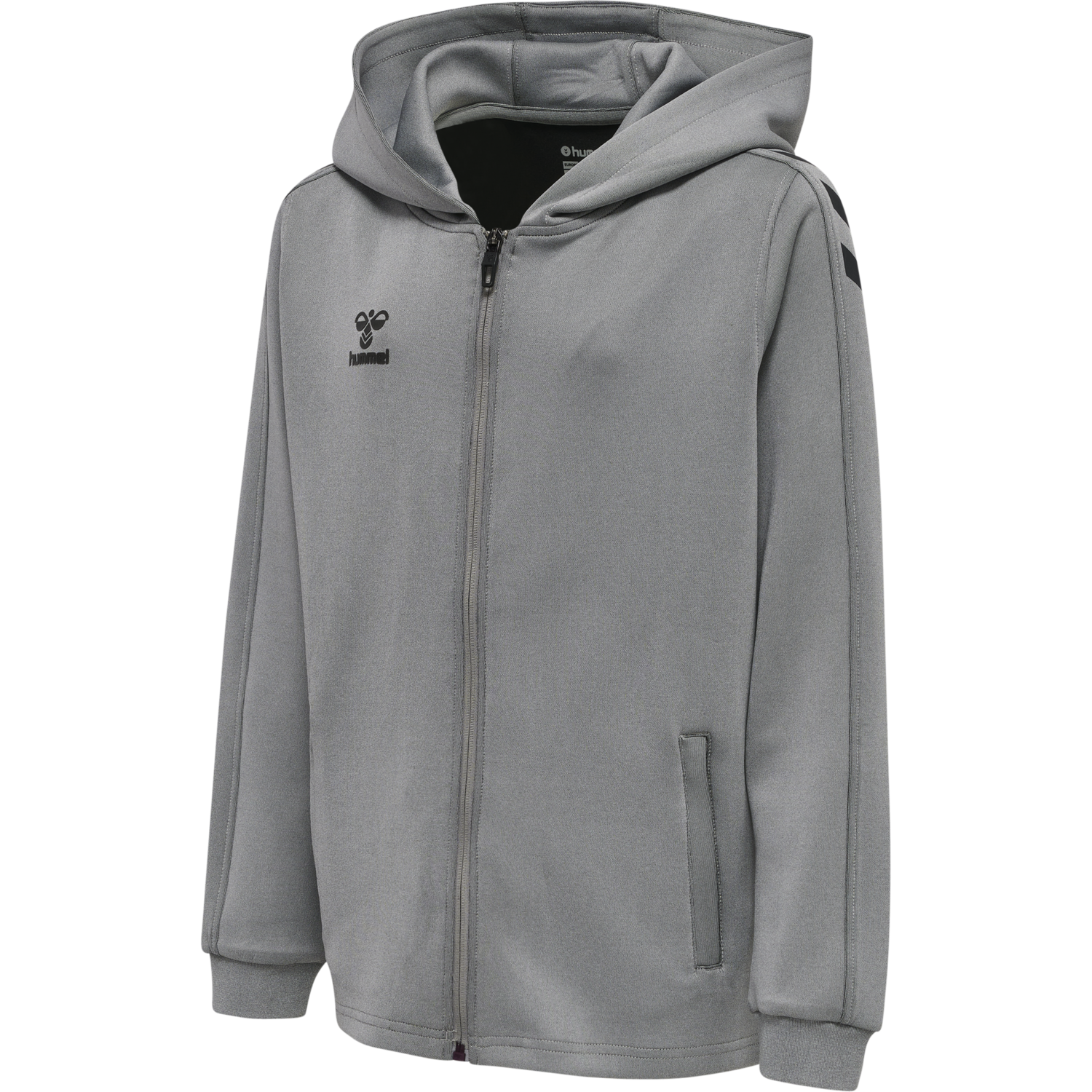hmlCORE XK POLY ZIP HOOD SWEAT KIDS, GREY MELANGE, packshot