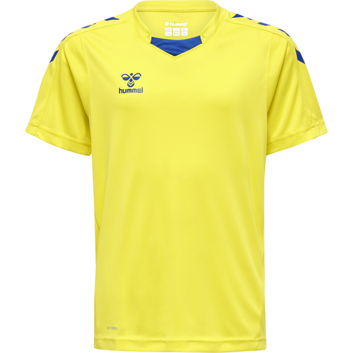 hmlCORE XK POLY JERSEY S/S KIDS, BLAZING YELLOW/TRUE BLUE, packshot