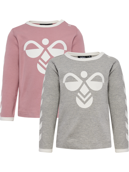 hmlFLIPPER T-SHIRT L/S 2-PACK, GREY MELANGE/WOODROSE, packshot