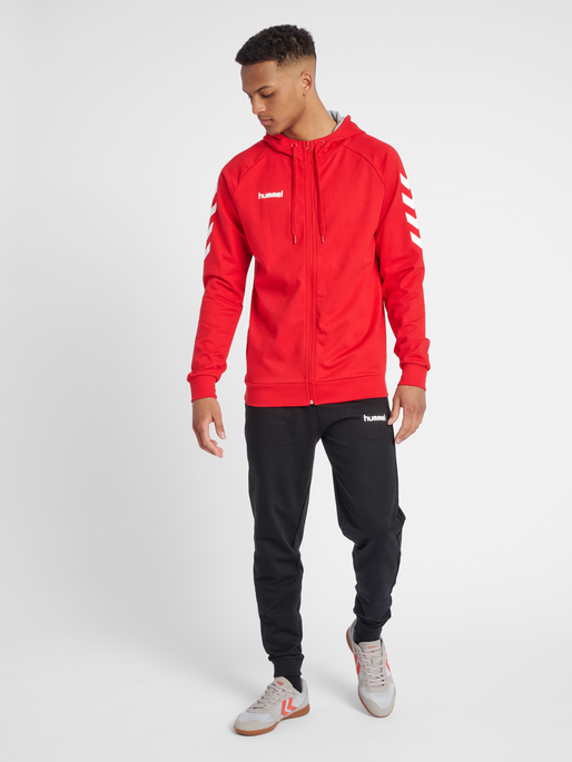 HMLGO COTTON ZIP HOODIE, TRUE RED, model