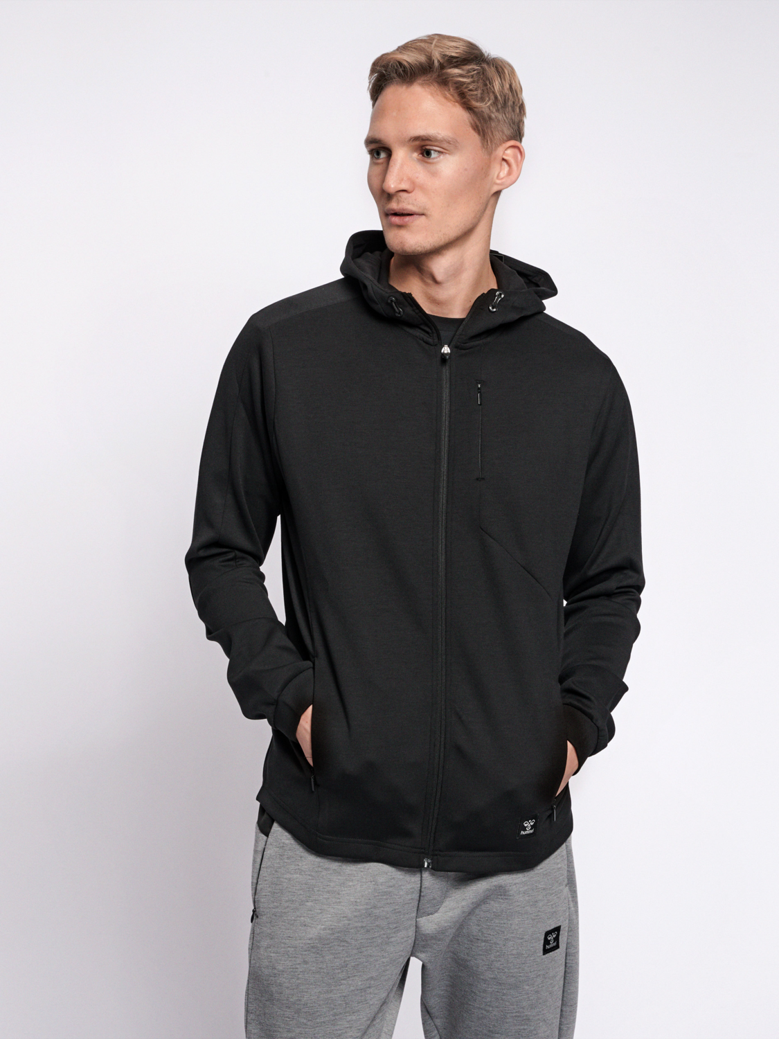 black zip hoodie