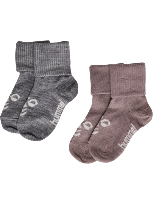 hmlMINI WOOL 2-PACK SOCKS, GREY MELANGE/TWILIGHT MAUVE, packshot