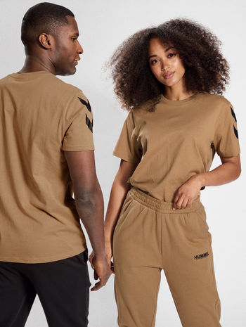 hmlLEGACY CHEVRON T-SHIRT, TIGERS EYE, model