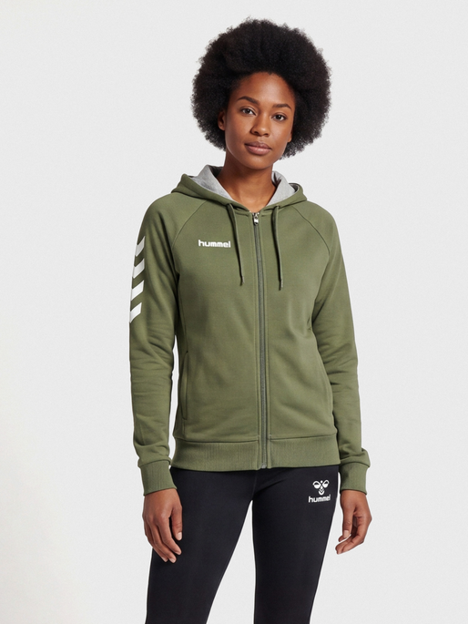 HMLGO COTTON ZIP HOODIE WOMAN, GRAPE LEAF, model
