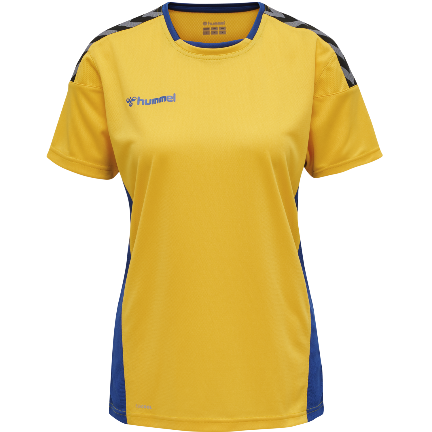 hmlAUTHENTIC POLY JERSEY WOMAN S/S, SPORTS YELLOW/TRUE BLUE, packshot