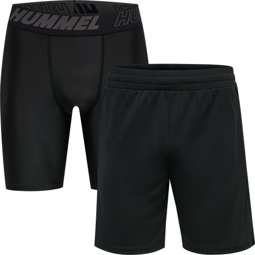 hmlTE TOPAZ 2-PACK SHORTS SET, BLACK/BLACK, packshot