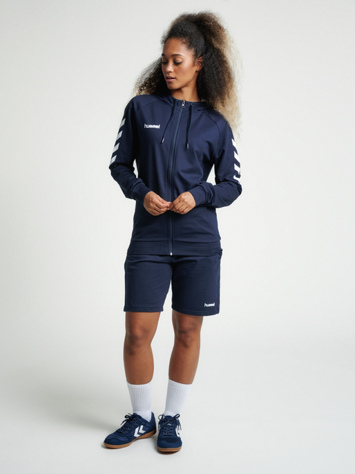 HMLGO COTTON ZIP HOODIE WOMAN, MARINE, model