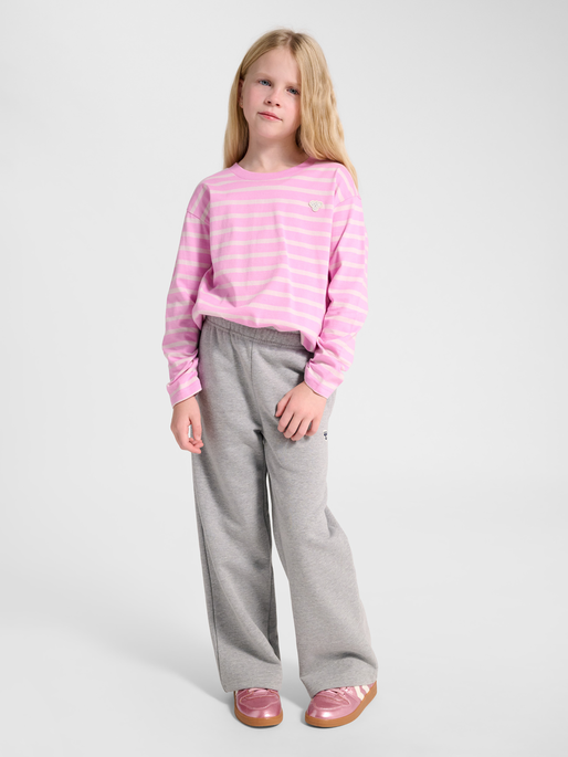 hmlJR LOOSE STRIPE T-SHIRT L/S BEE, PASTEL LAVENDER, model