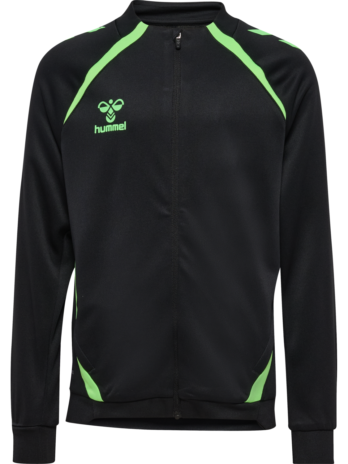 hmlLEAD 2.0 TRACK ZIP JACKET KIDS, BLACK/GREEN GECKO, packshot