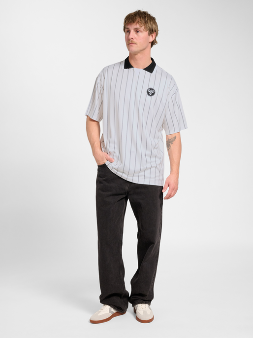 Chevron Pinstripe Polo Shirt, WHITE/BLACK, model