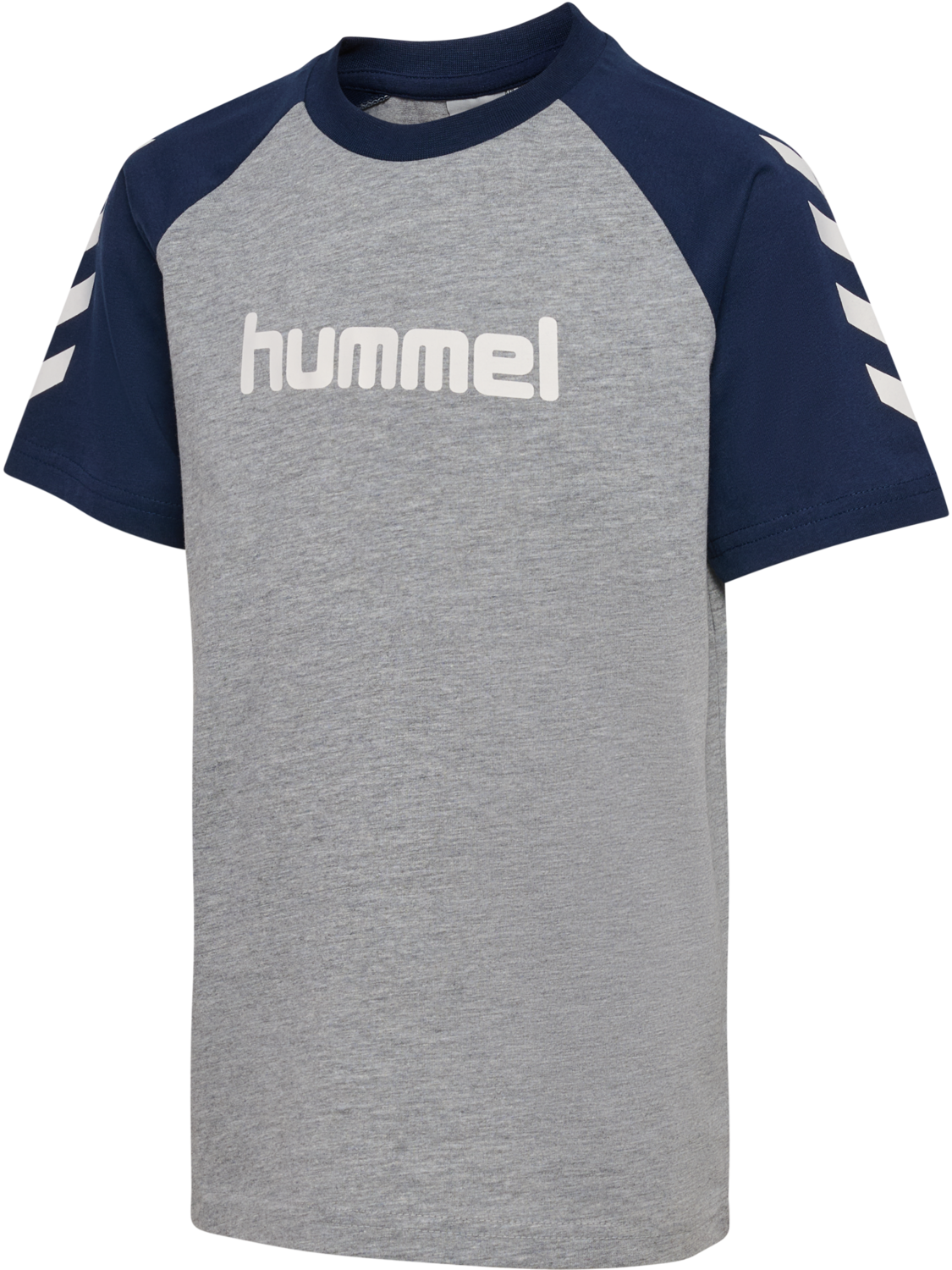 hmlJR LOGO T-SHIRT S/S, GREY MELANGE/DRESS BLUES, packshot