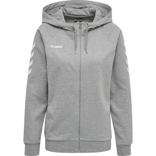 HMLGO COTTON ZIP HOODIE WOMAN, GREY MELANGE, packshot