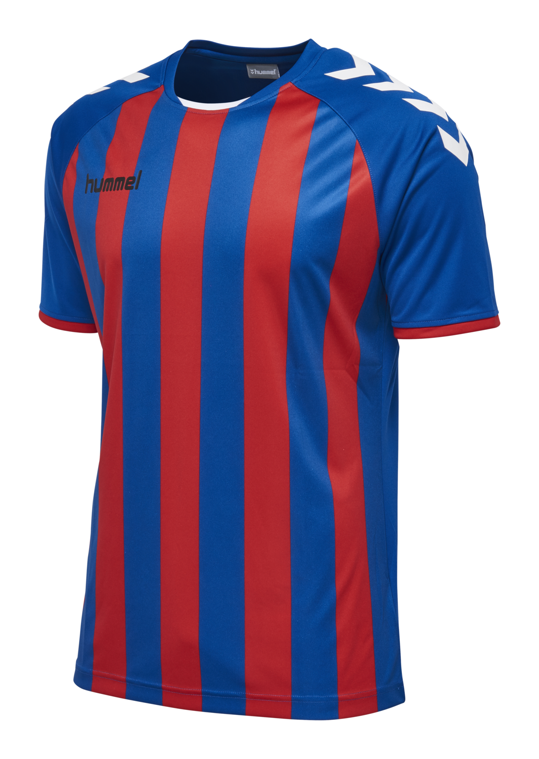 red and blue striped soccer jersey