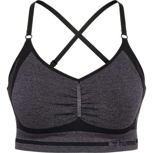 hmlMT LULU SEAMLESS SCRUNCH BRA, BLACK MELANGE, packshot