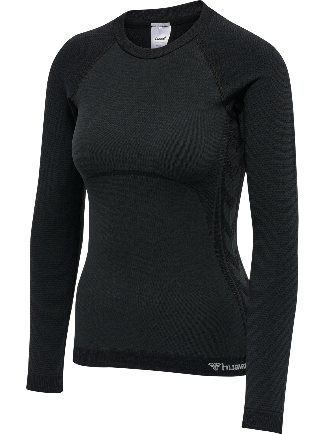 hmlCLEA SEAMLESS TIGHT T-SHIRT L/S, BLACK MELANGE, packshot