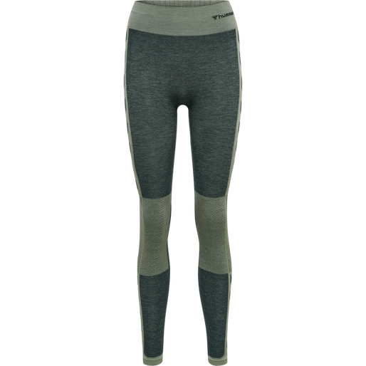 hmlCLEA SEAMLESS MID WAIST TIGHTS, DARKEST SPRUCE/BASIL MELANGE, packshot