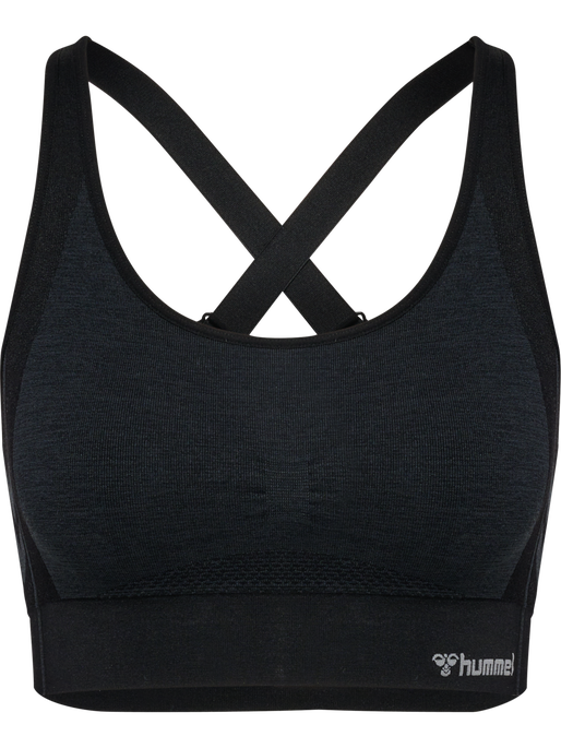 hmlMT SHINE SEAMLESS SPORTS BRA, BLACK MELANGE hmlMT SHINE SEAMLESS SPORTS BRA, BLACK MELANGE, packshot