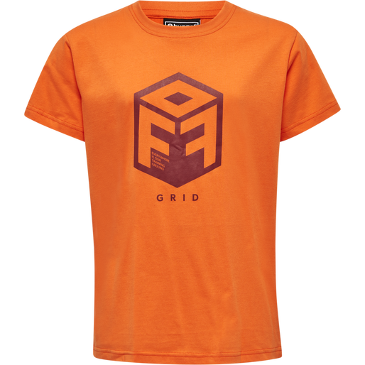 hmlOFFGRID COTTON JERSEY S/S KIDS, NASTURTIUM/RHUBARB, packshot