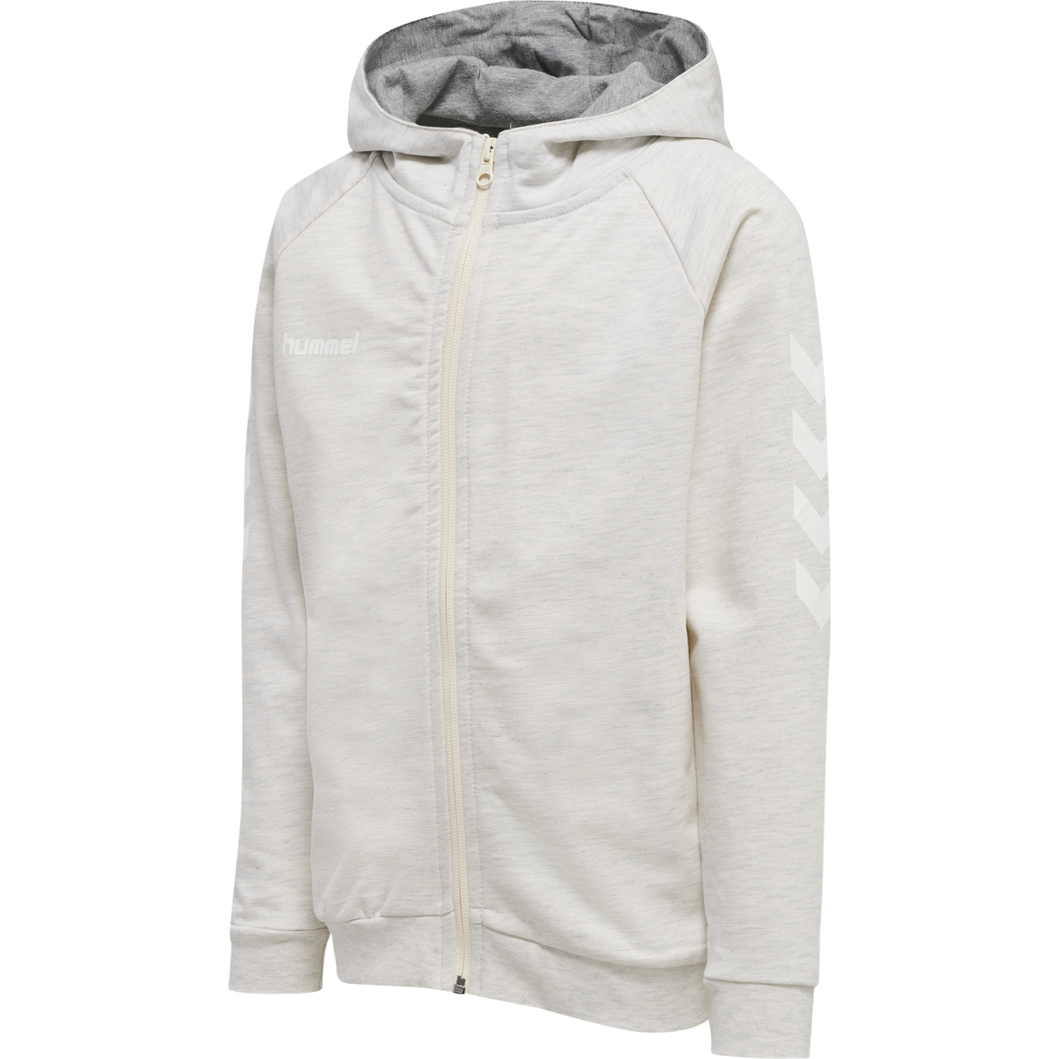 HMLGO COTTON ZIP HOODIE WOMAN, EGRET MELANGE, packshot