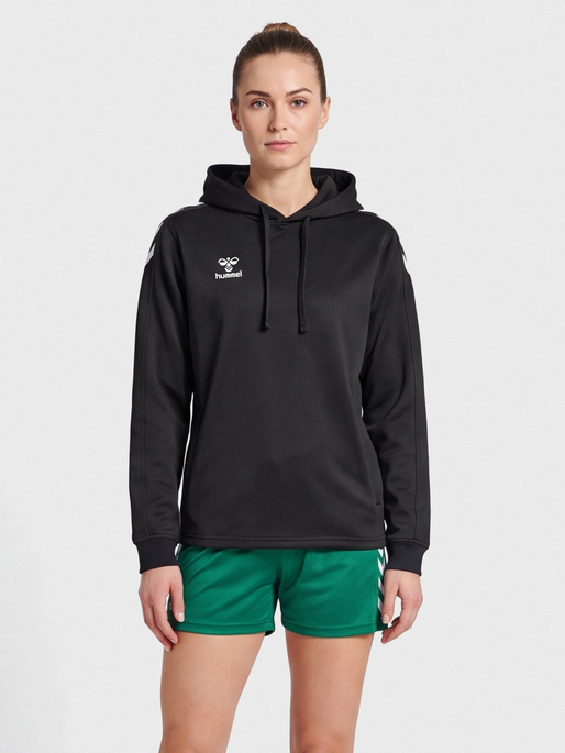 hmlCORE XK POLY SWEAT HOODIE WOMAN, BLACK, model