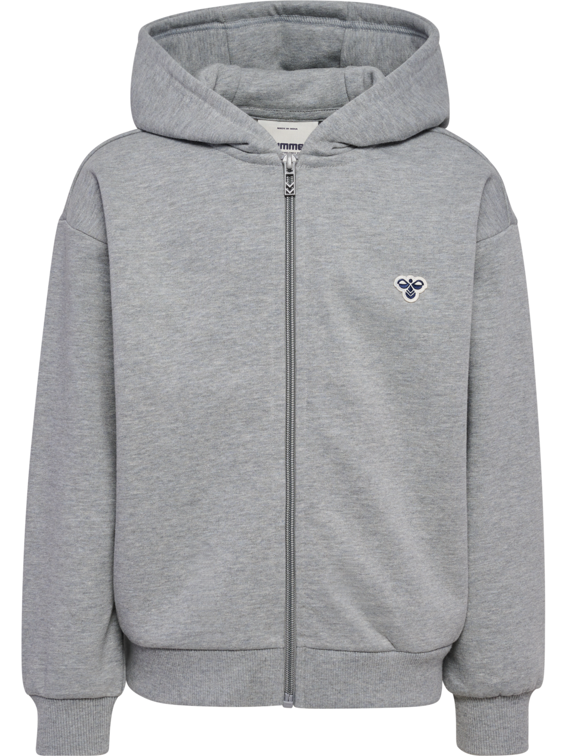 hmlJR LOOSE ZIP HOODIE BEE, GREY MELANGE, packshot
