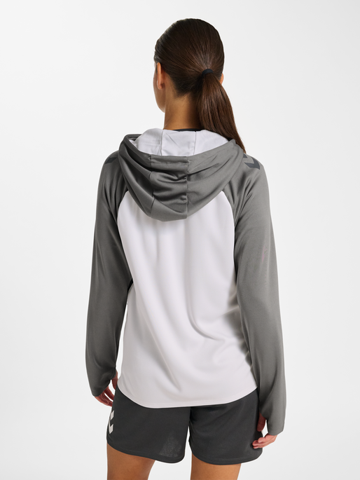 hmlLEAD 2.0 ZIP HOODIE WOMAN, WHITE/STEEL GRAY, model