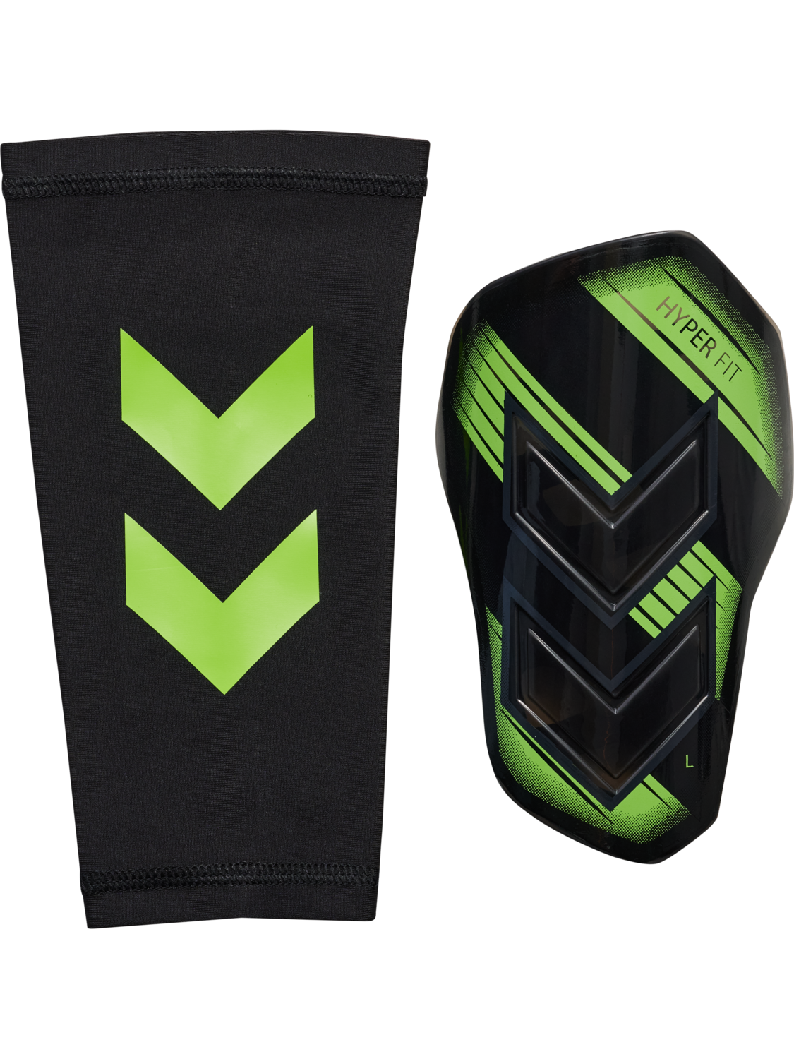 hmlSHIN GUARDS HYPER FIT, TRANSPARENT/GREEN GECKO, packshot