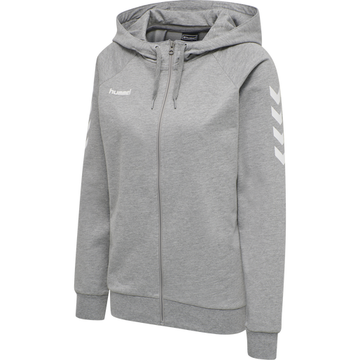 HMLGO COTTON ZIP HOODIE WOMAN, GREY MELANGE, packshot