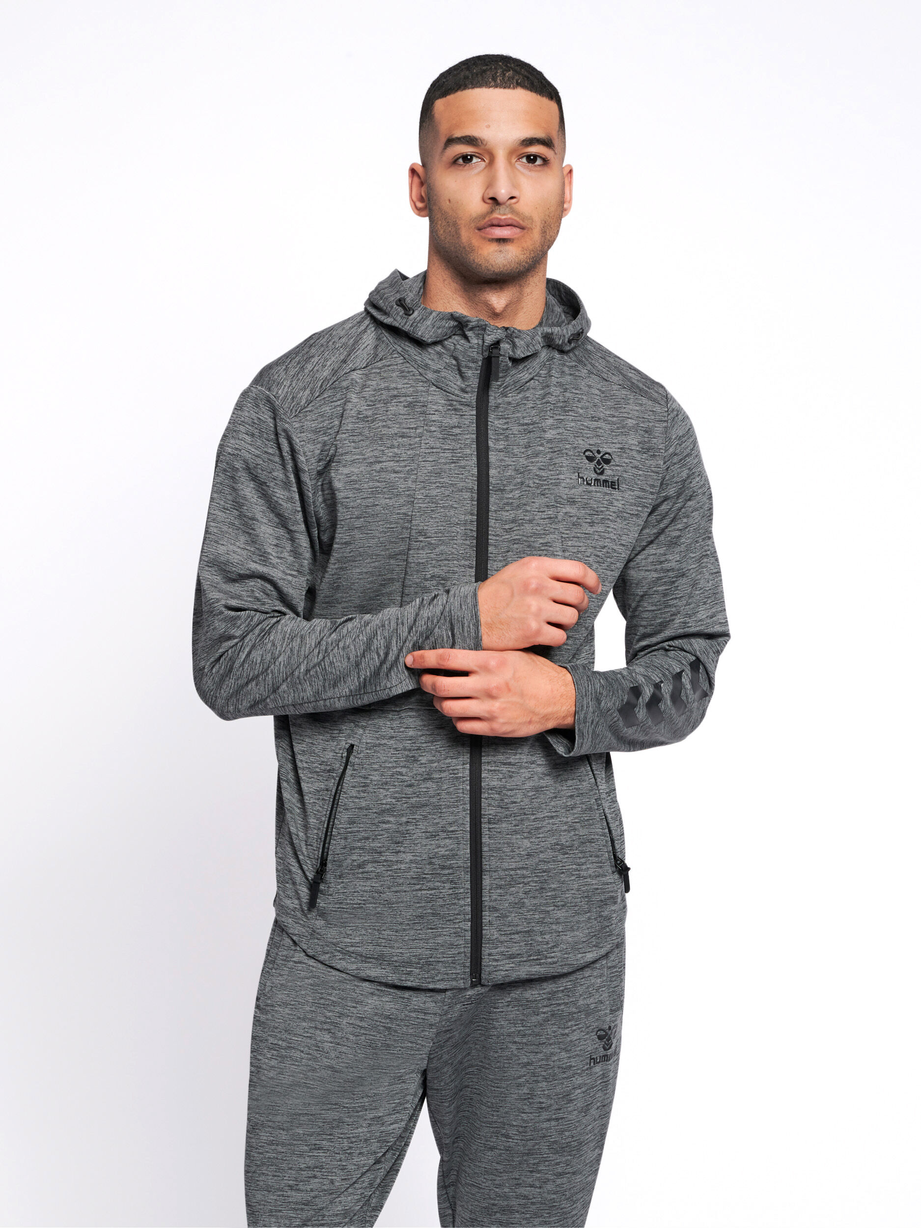 hummel ASTON ZIP HOODIE DARK GREY MELANGE hummel