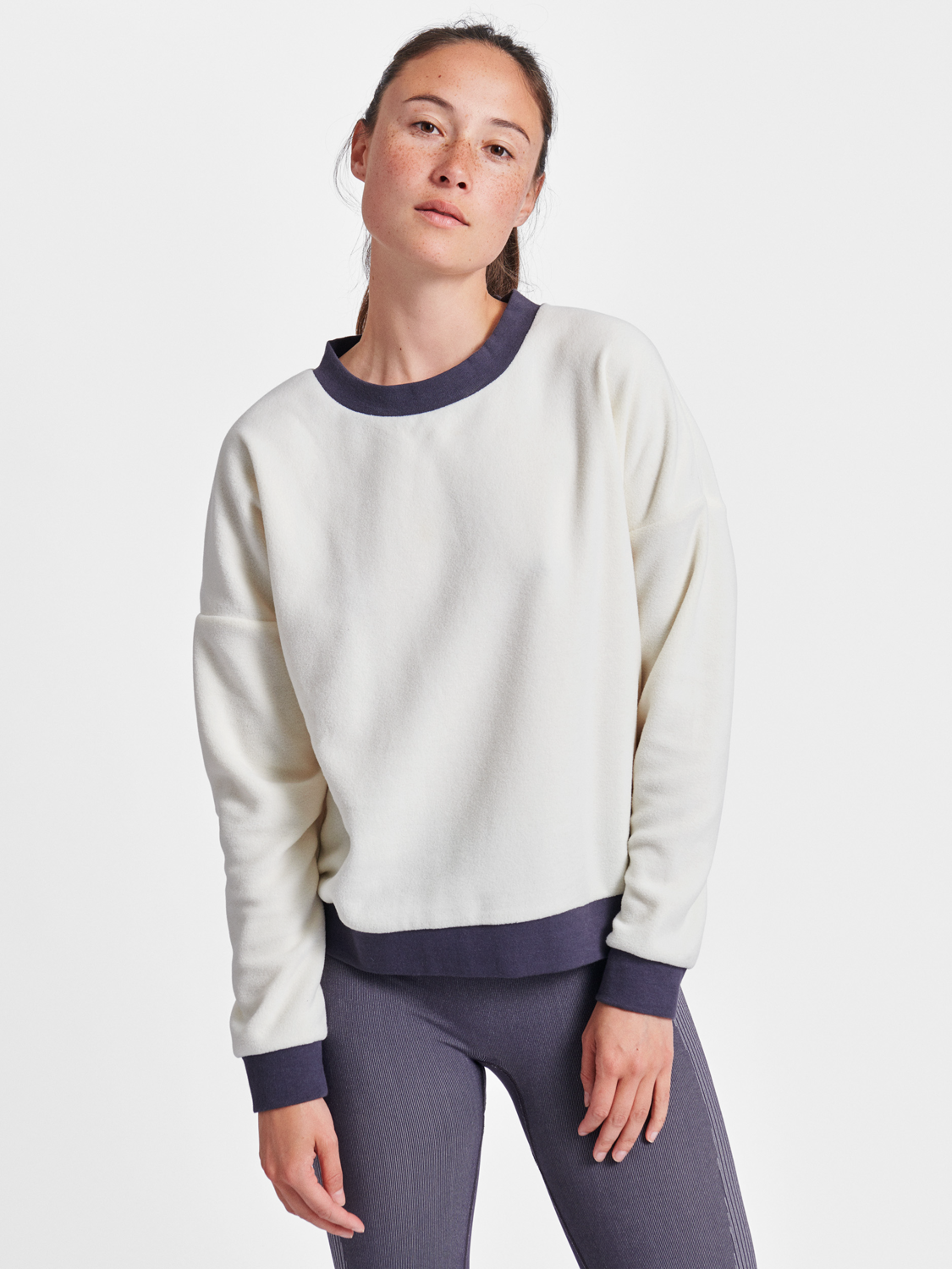 grey and white sweatshirt