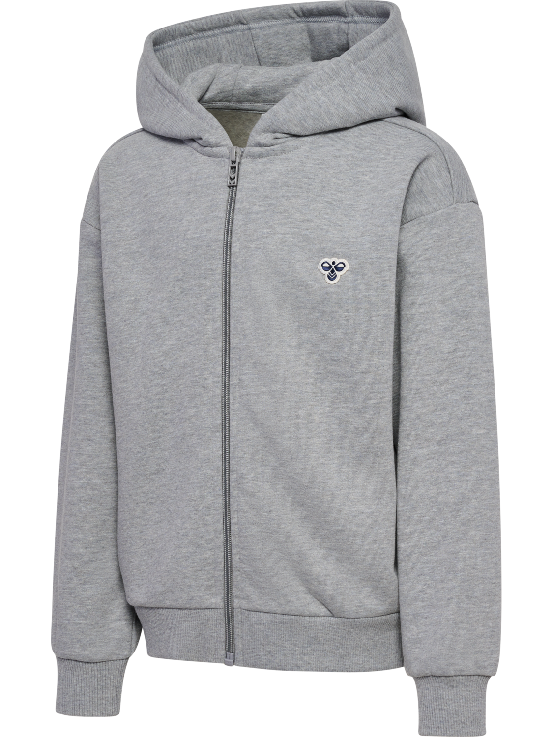 hmlJR LOOSE ZIP HOODIE BEE, GREY MELANGE, packshot
