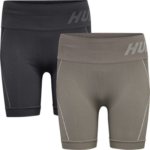 hmlTE CHRISTEL 2-PACK SEAML SHORTS, BLACK/CHATEAU GREY, packshot