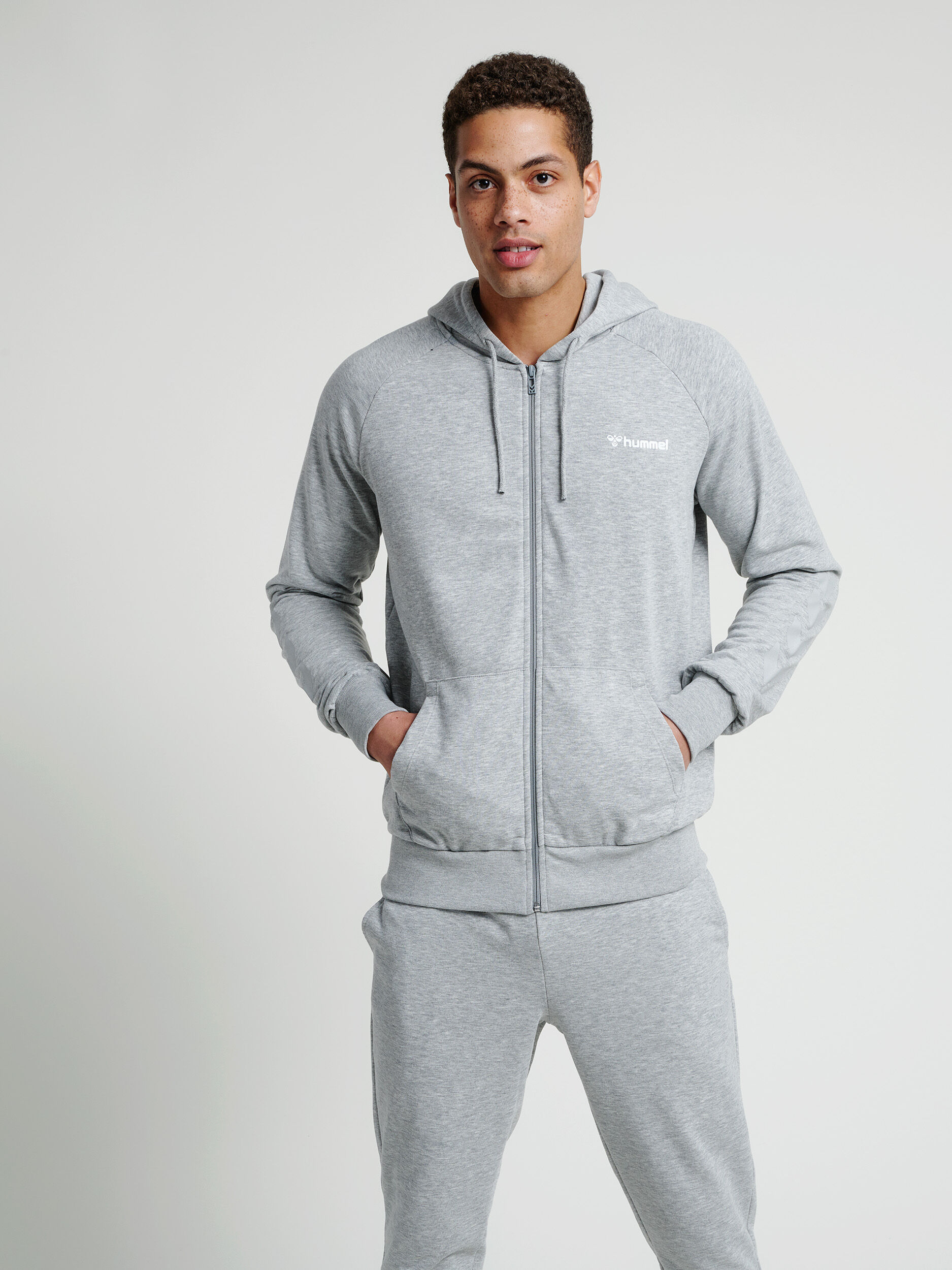 hummel ISAM ZIP HOODIE GREY MELANGE hummel