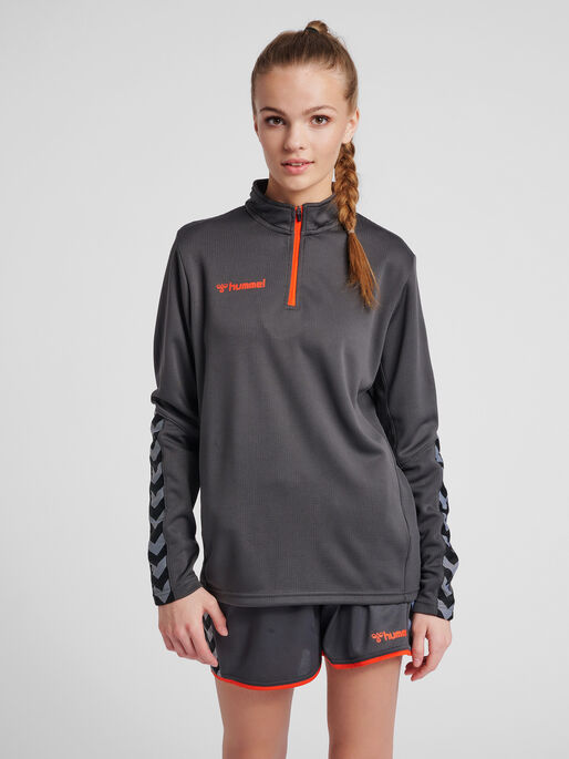 hmlAUTHENTIC HALF ZIP SWEATSHIRT WOMAN, ASPHALT, model