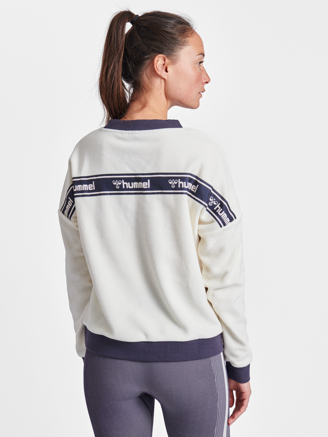 grey and white sweatshirt