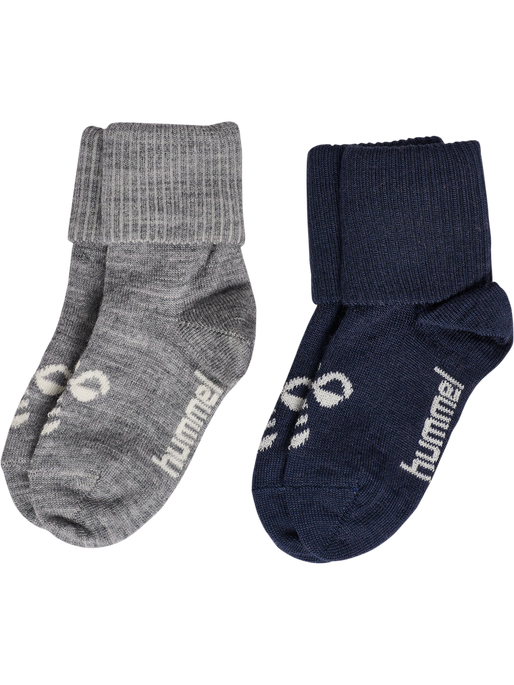 hmlMINI WOOL 2-PACK SOCKS, DRESS BLUES/GREY MELANGE, packshot