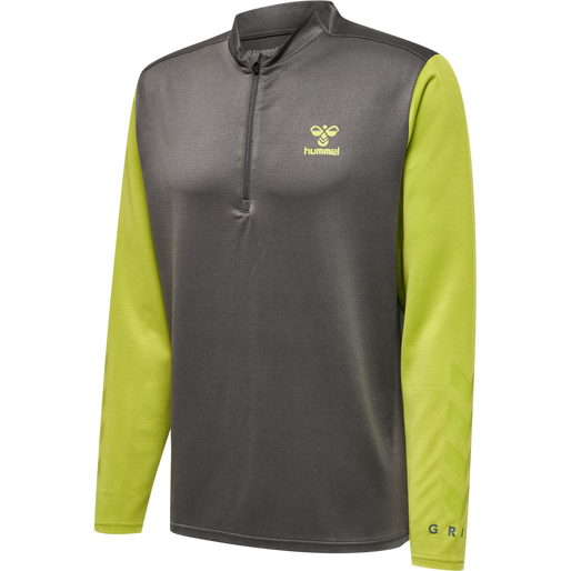 hmlONGRID 1/2 ZIP POLY SWEAT, FORGED IRON/DARK CITRON, packshot