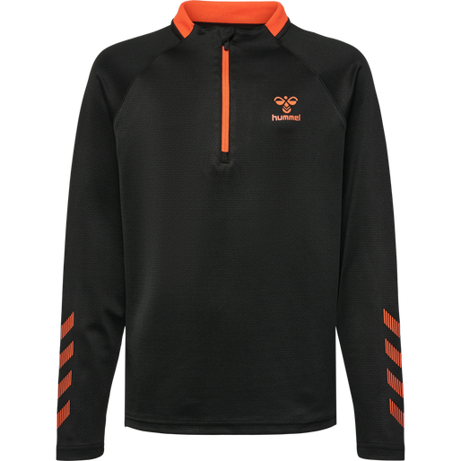 hmlGG12 ACTION HALF ZIP SWEAT KIDS, BLACK/CHERRY TOMATO, packshot