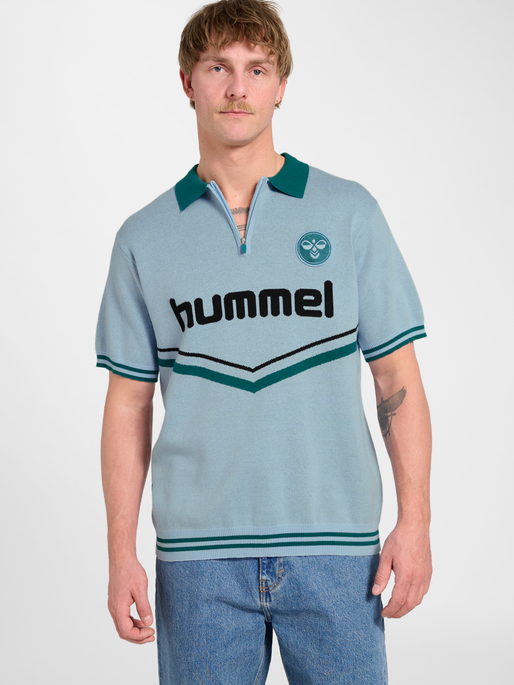 Knit Half-Zip Polo Shirt, LIGHT BLUE, model