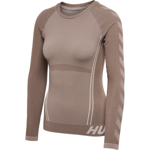 hmlTE CHRISTEL SEAMLESS T-SHIRT L/S, CHATEAU GRAY/DRIFTWOOD MELANGE, packshot